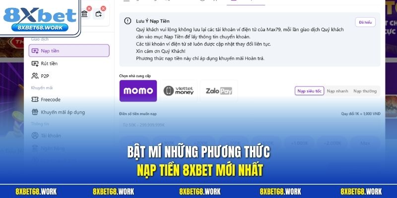 Bật mí những phương thức nạp tiền 8xbet mới nhất